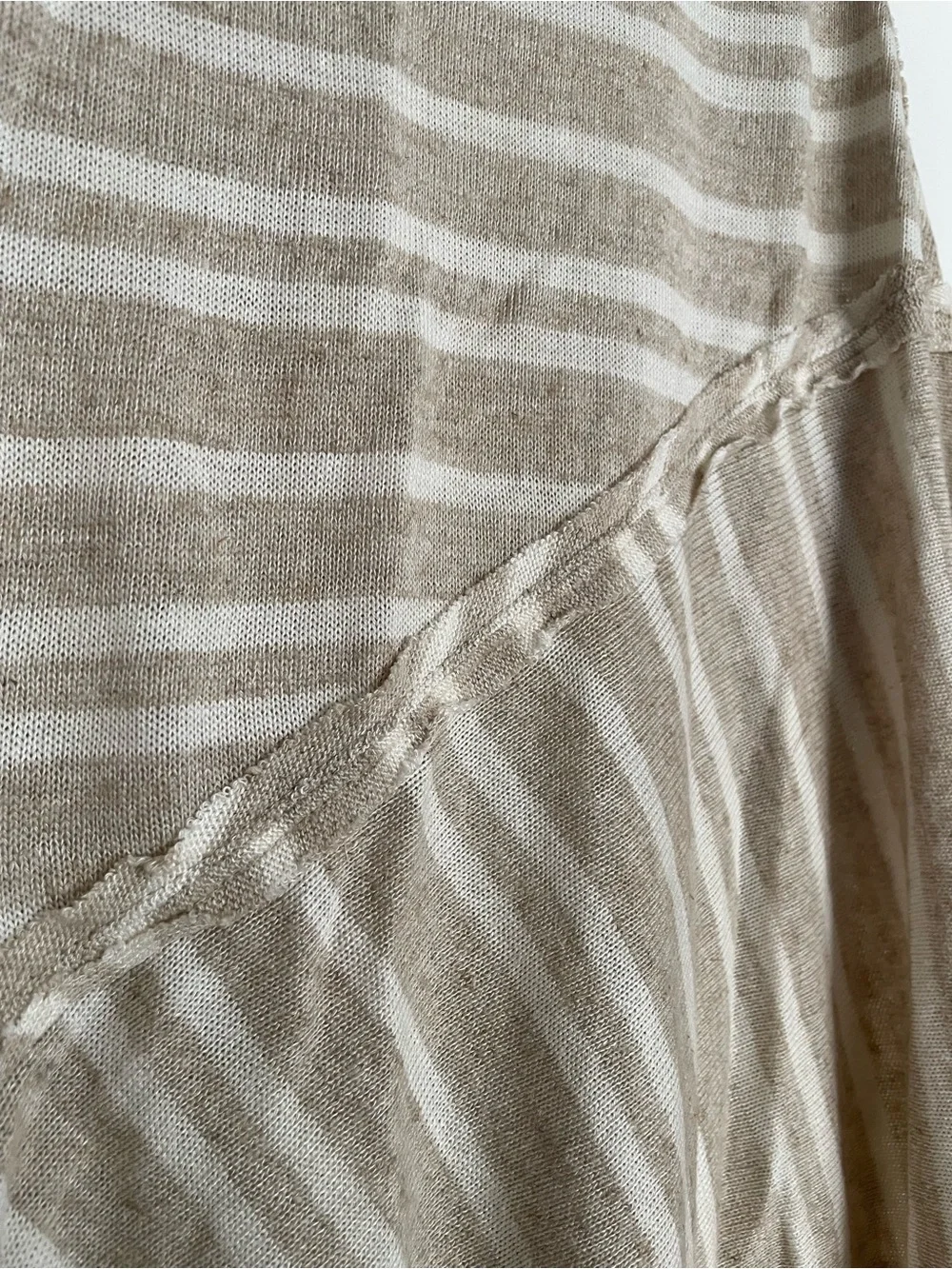 Free People size Small Linen Blend Striped Beige & White Ruffle Hem Mini Dress